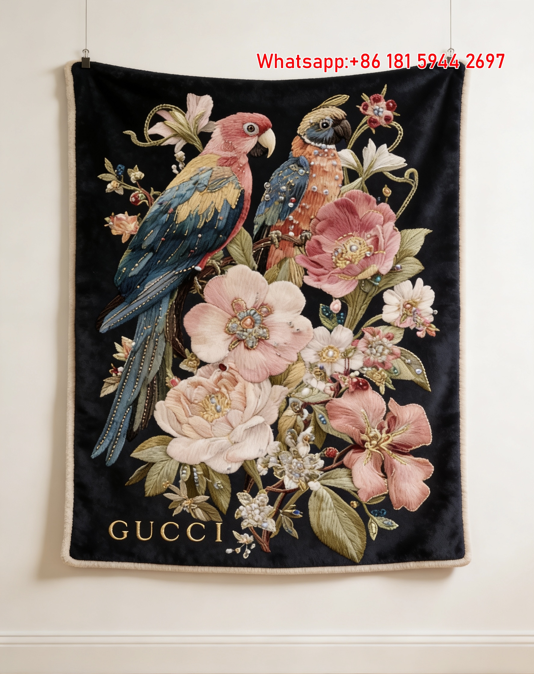 Gucci Gem-Embroidered Parrot throw Blanket Gucci Gem-Embroidered Parrot Blanket IMG_2771